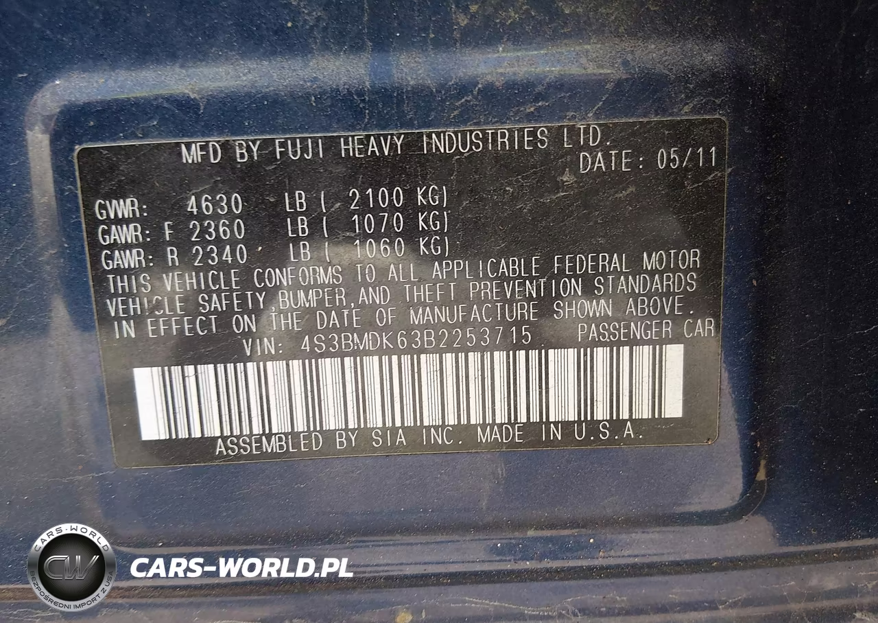 2011 Subaru Legacy 3.6R Limited VIN:4S3BMDK63B2253715 - 9