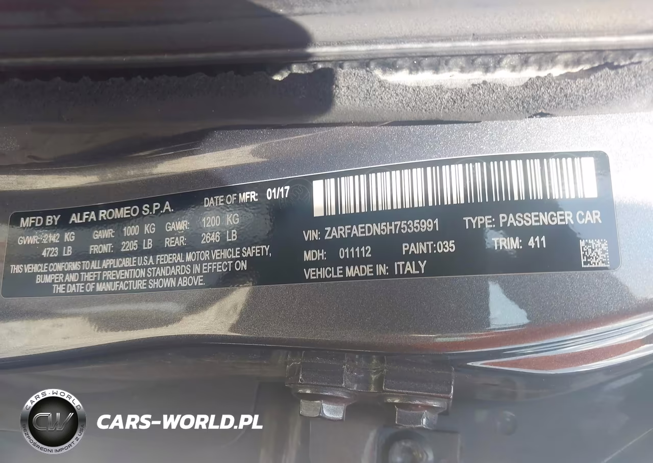 2017 Alfa Romeo Giulia Awd VIN:ZARFAEDN5H7535991 - 9