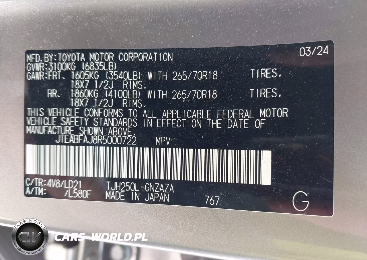 2024 Toyota Land Cruiser First Edition VIN:JTEABFAJ8R5000722 - 9