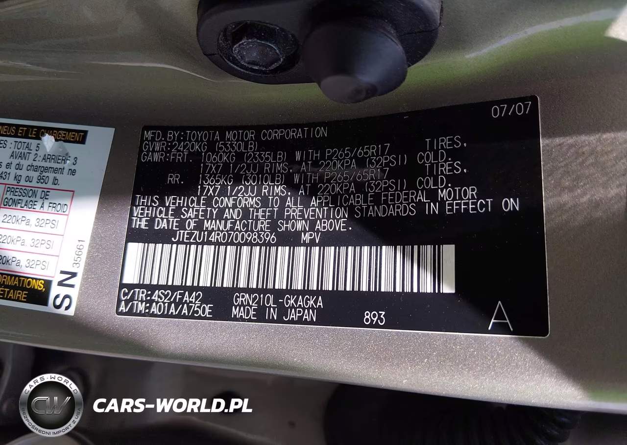 2007 Toyota 4Runner Sr5 VIN:JTEZU14R070098396 - 9