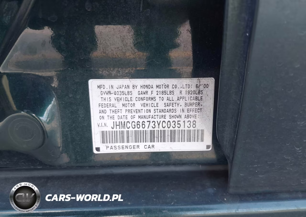 2000 Honda Accord 2.3 Ex VIN:JHMCG6673YC035138 - 9