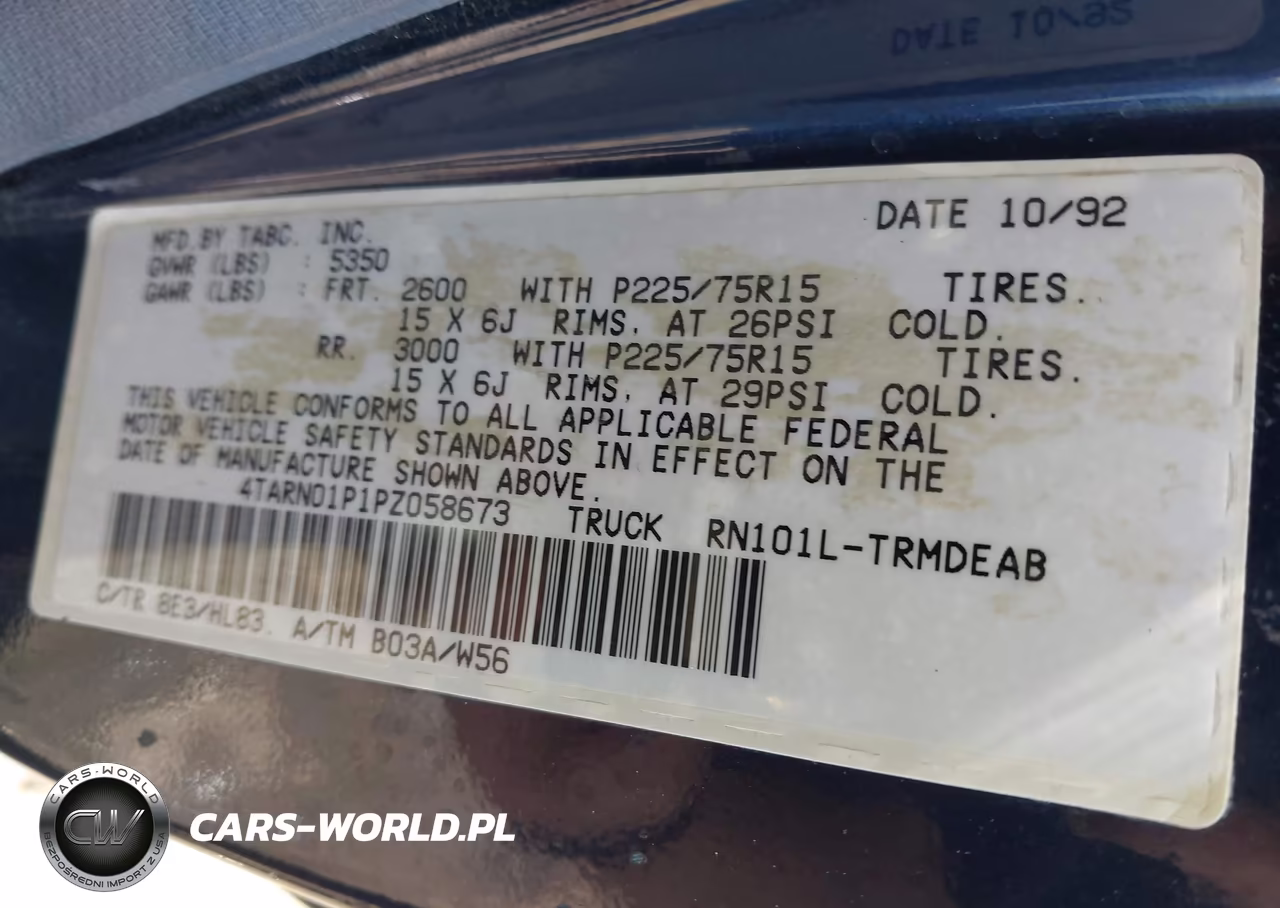1993 Toyota Pickup 1-2 Ton Short Whlbse Dx VIN:4TARN01P1PZ058673 - 9