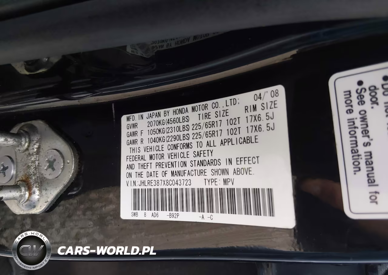 2008 Honda Cr-V Ex-L VIN:JHLRE387X8C043723 - 9