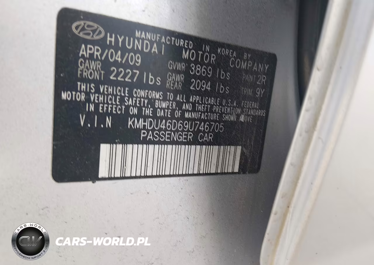 2009 Hyundai Elantra Gls VIN:KMHDU46D69U746705 - 9