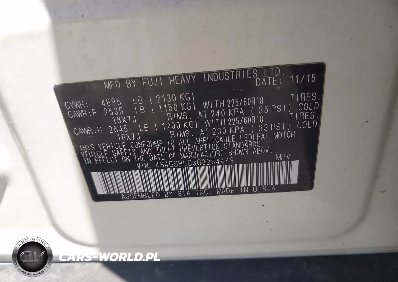 2016 Subaru Outback 2.5I Limited VIN:4S4BSBLC3G3264449 - 9