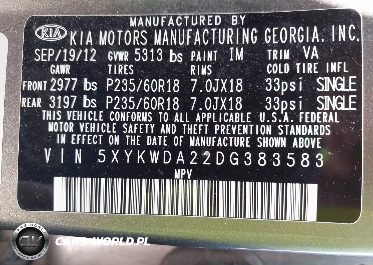 2013 Kia Sorento Sx V6 VIN:5XYKWDA22DG383583 - 9