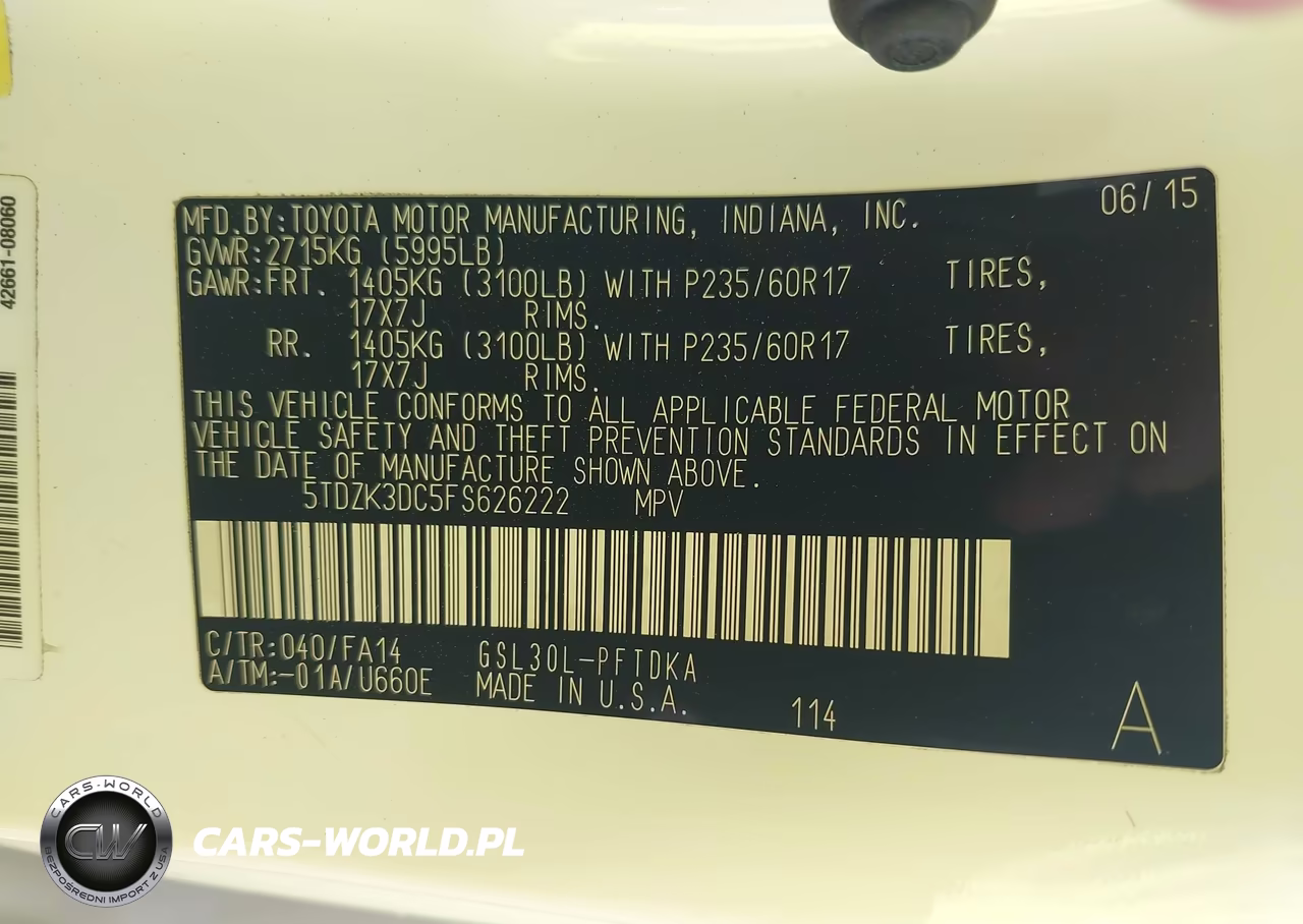 2015 Toyota Sienna L 7 Passenger VIN:5TDZK3DC5FS626222 - 9