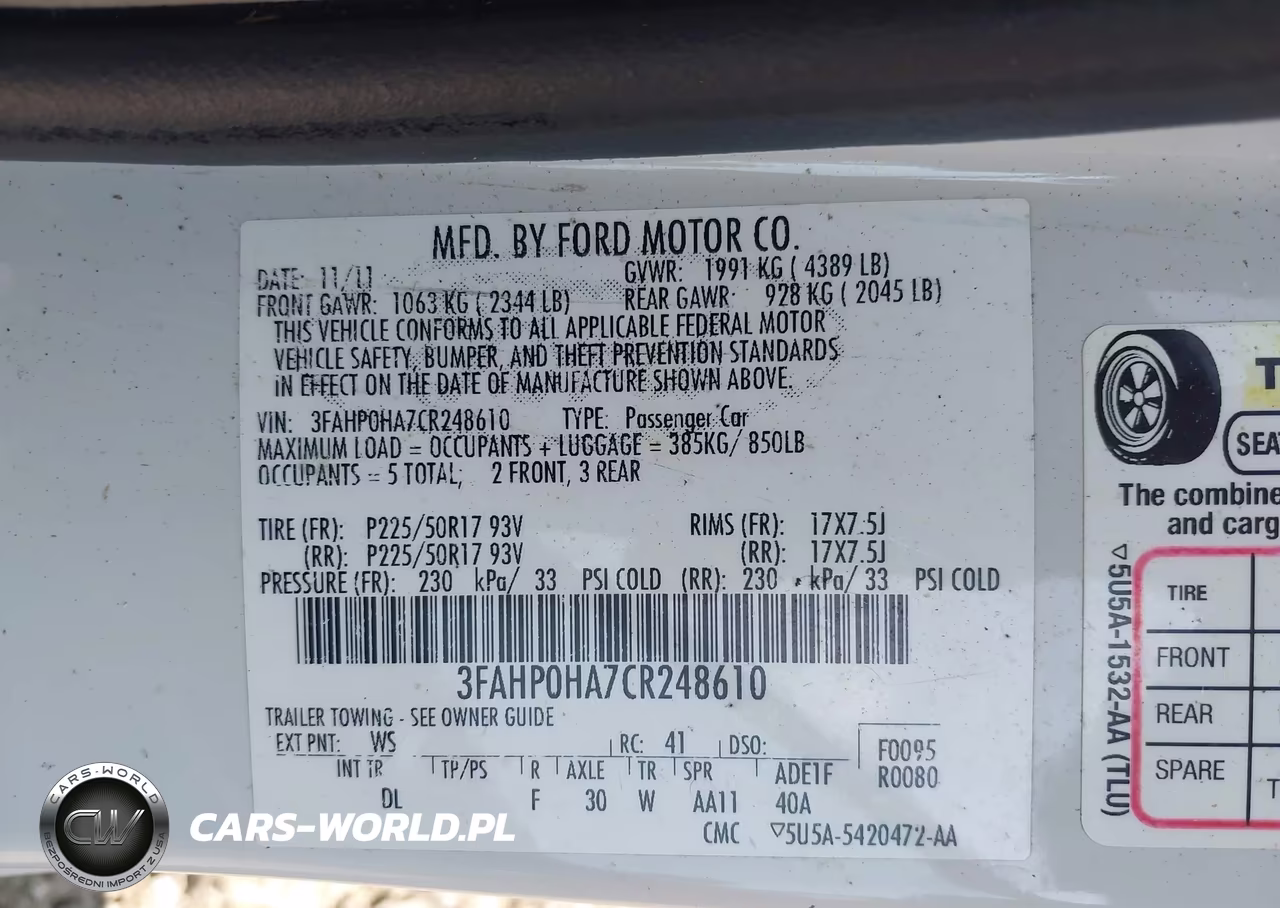 2012 Ford Fusion Se VIN:3FAHP0HA7CR248610 - 9