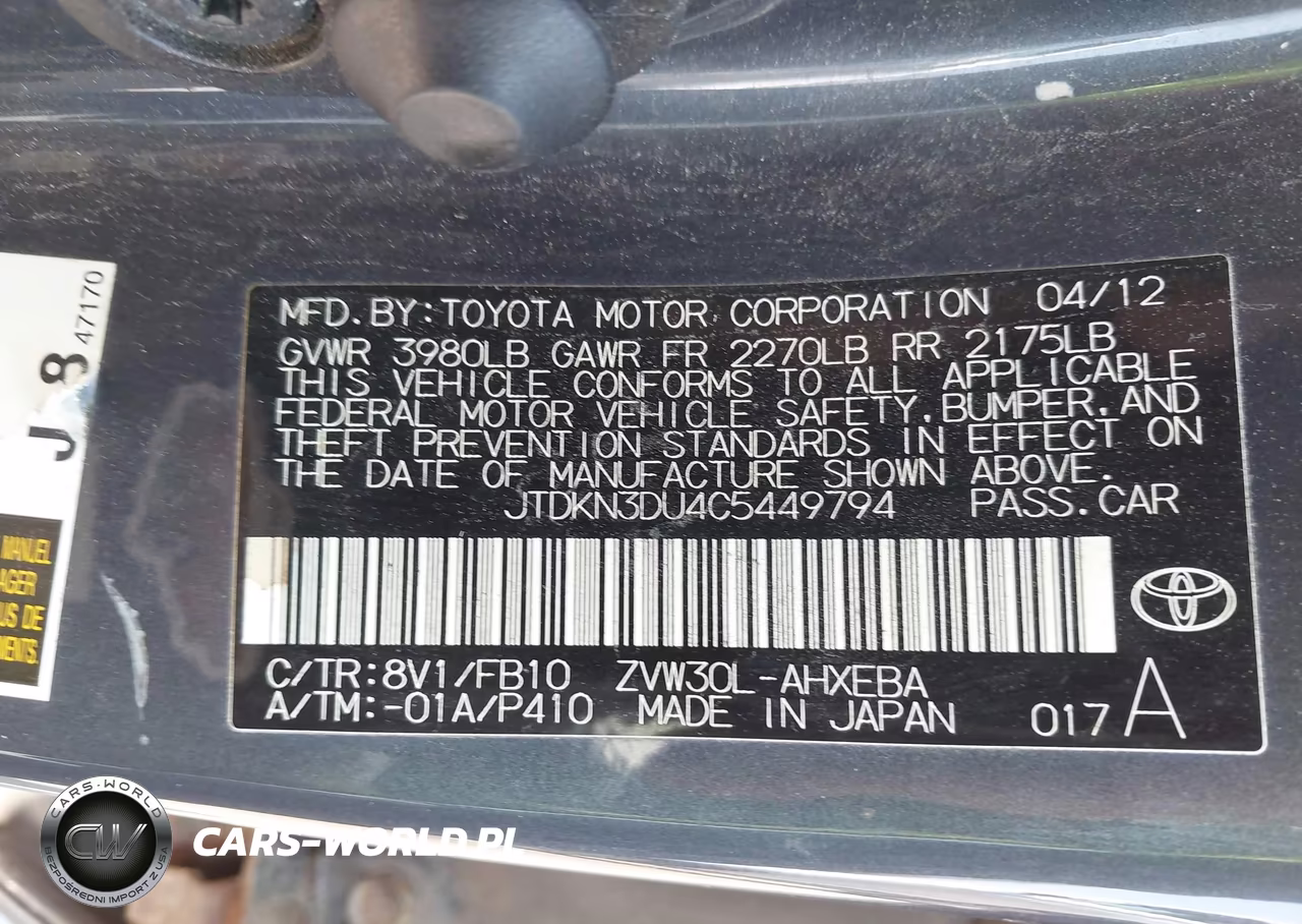 2012 Toyota Prius Two VIN:JTDKN3DU4C5449794 - 9