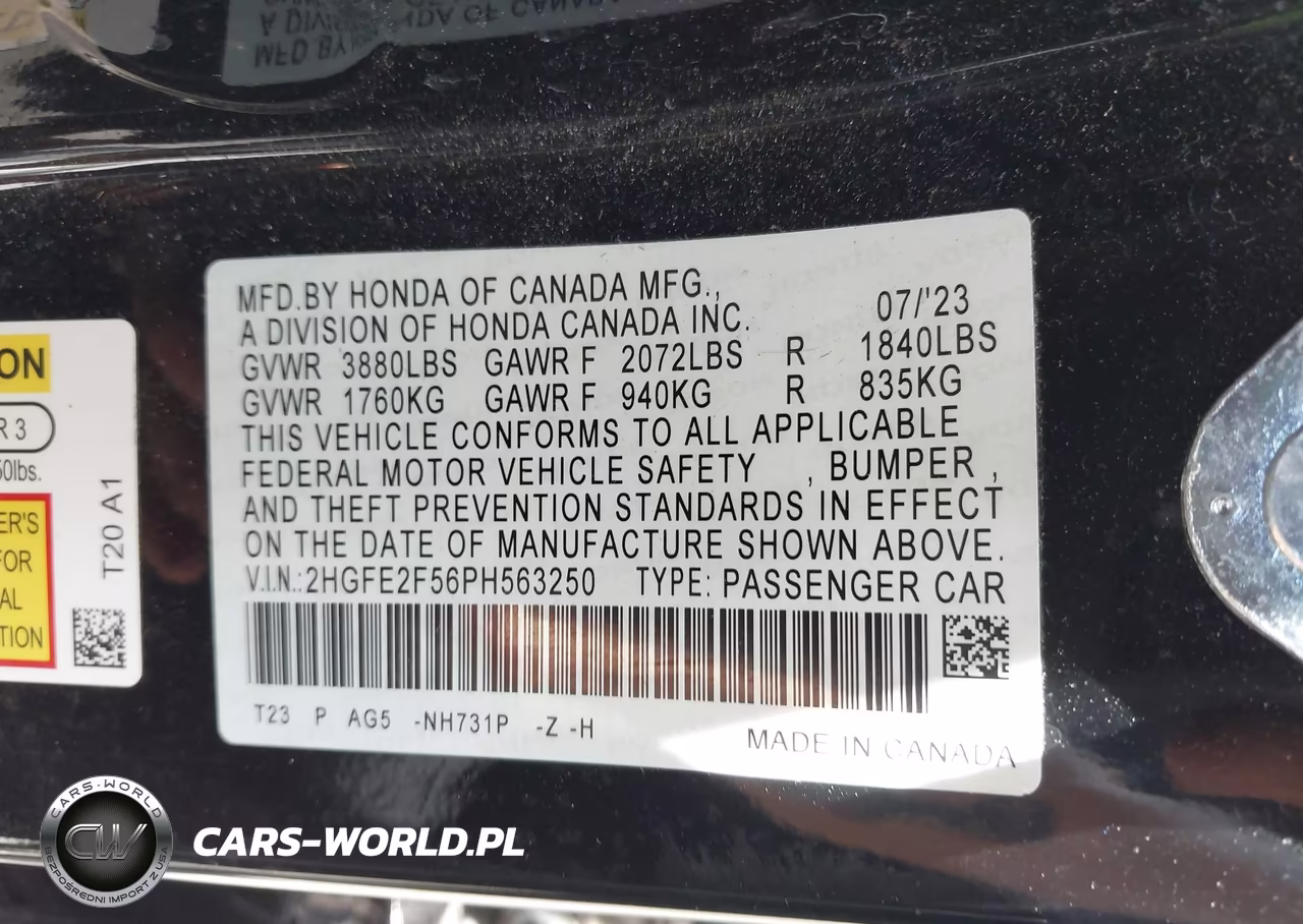 2023 Honda Civic Sport VIN:2HGFE2F56PH563250 - 9