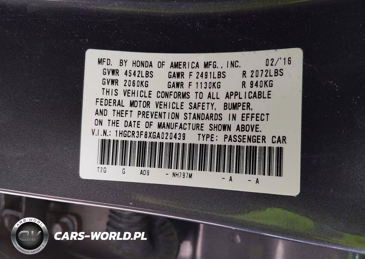 2016 Honda Accord Ex-L V-6 VIN:1HGCR3F8XGA020439 - 9