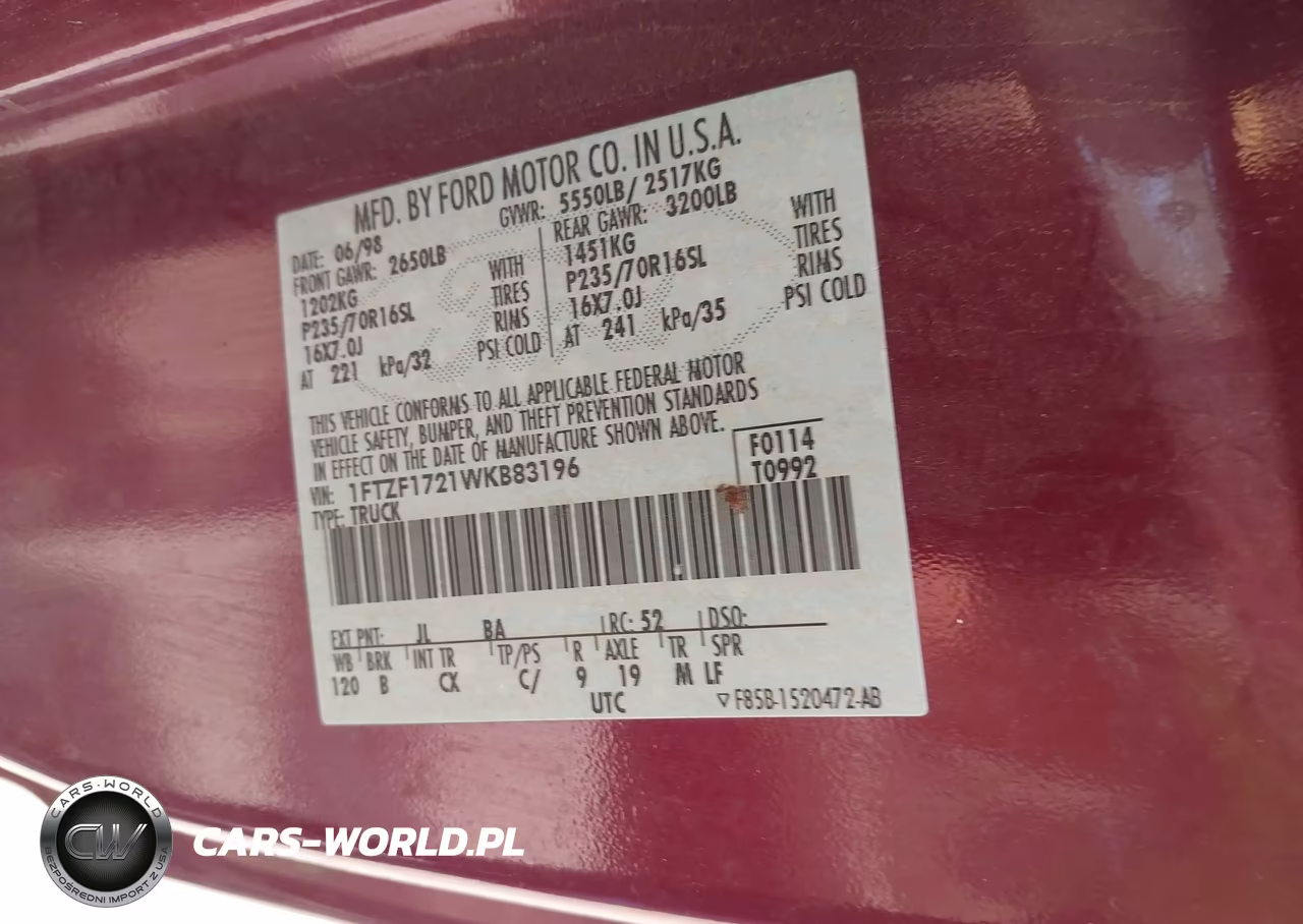 1998 Ford F-150 Standard-Xl-Xlt VIN:1FTZF1721WKB83196 - 9