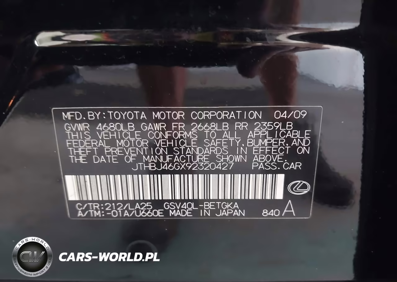 2009 Lexus Es 350 VIN:JTHBJ46GX92320427 - 9