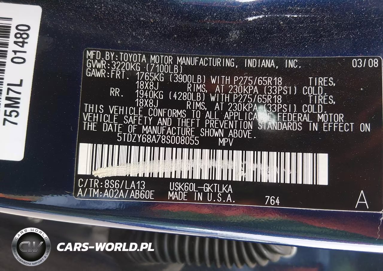 2008 Toyota Sequoia Limited 5.7L V8 VIN:5TDZY68A78S008055 - 9
