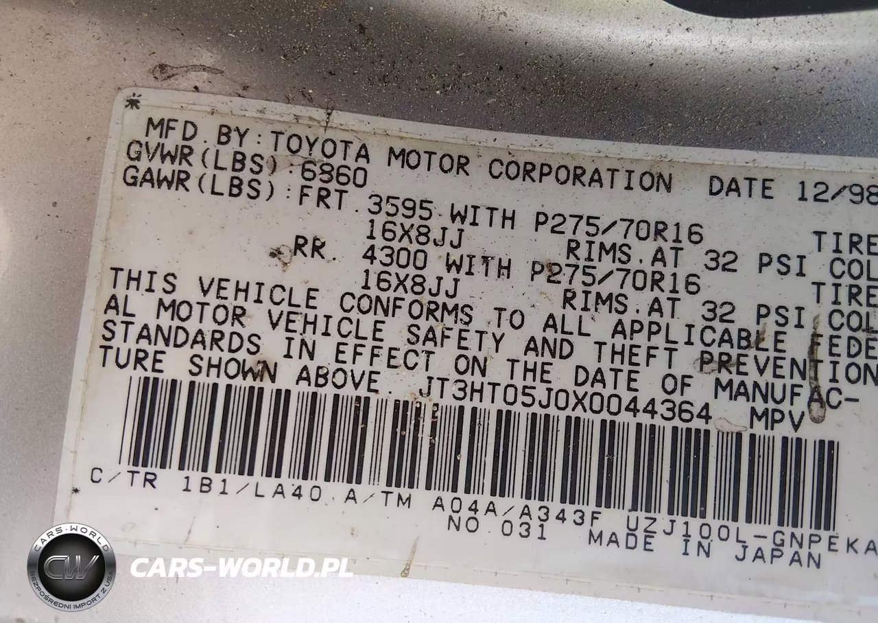 1999 Toyota Land Cruiser VIN:JT3HT05J0X0044364 - 9