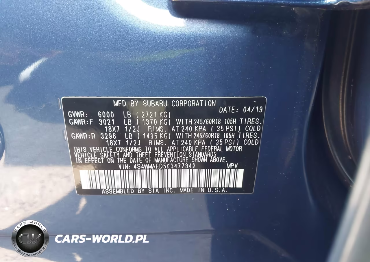 2019 Subaru Ascent Premium VIN:4S4WMAFD5K3477342 - 9