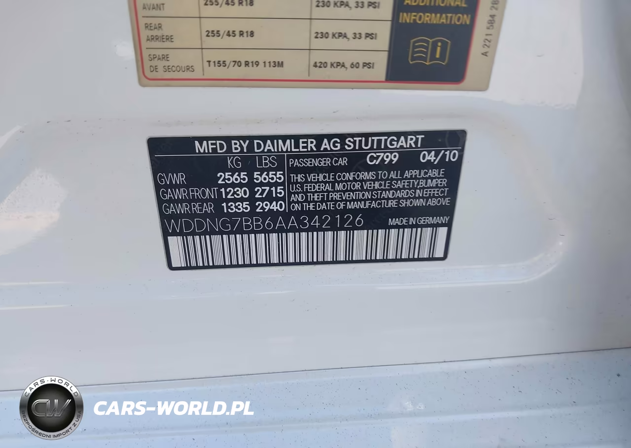 2010 Mercedes-Benz S 550 VIN:WDDNG7BB6AA342126 - 9