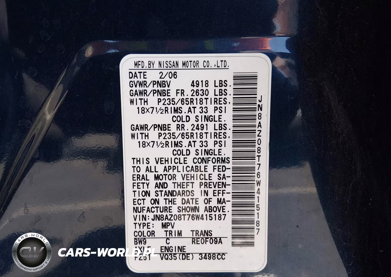 2006 Nissan Murano Sl VIN:JN8AZ08T76W415187 - 9