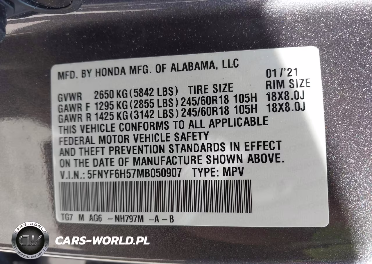 2021 Honda Pilot Awd Ex-L VIN:5FNYF6H57MB050907 - 9
