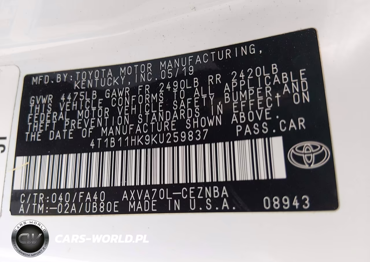 2019 Toyota Camry Le VIN:4T1B11HK9KU259837 - 9
