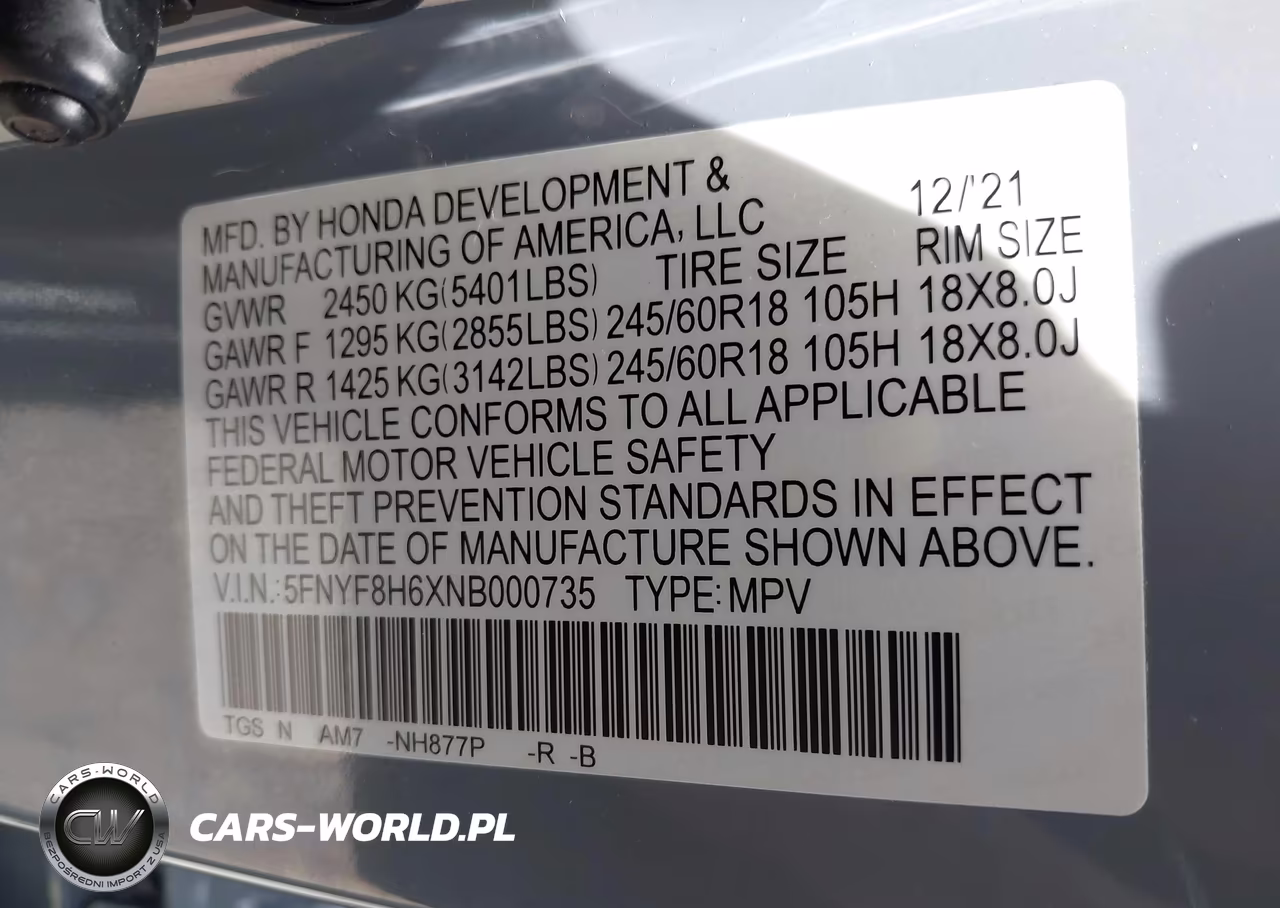 2022 Honda Passport Awd Trailsport VIN:5FNYF8H6XNB000735 - 9