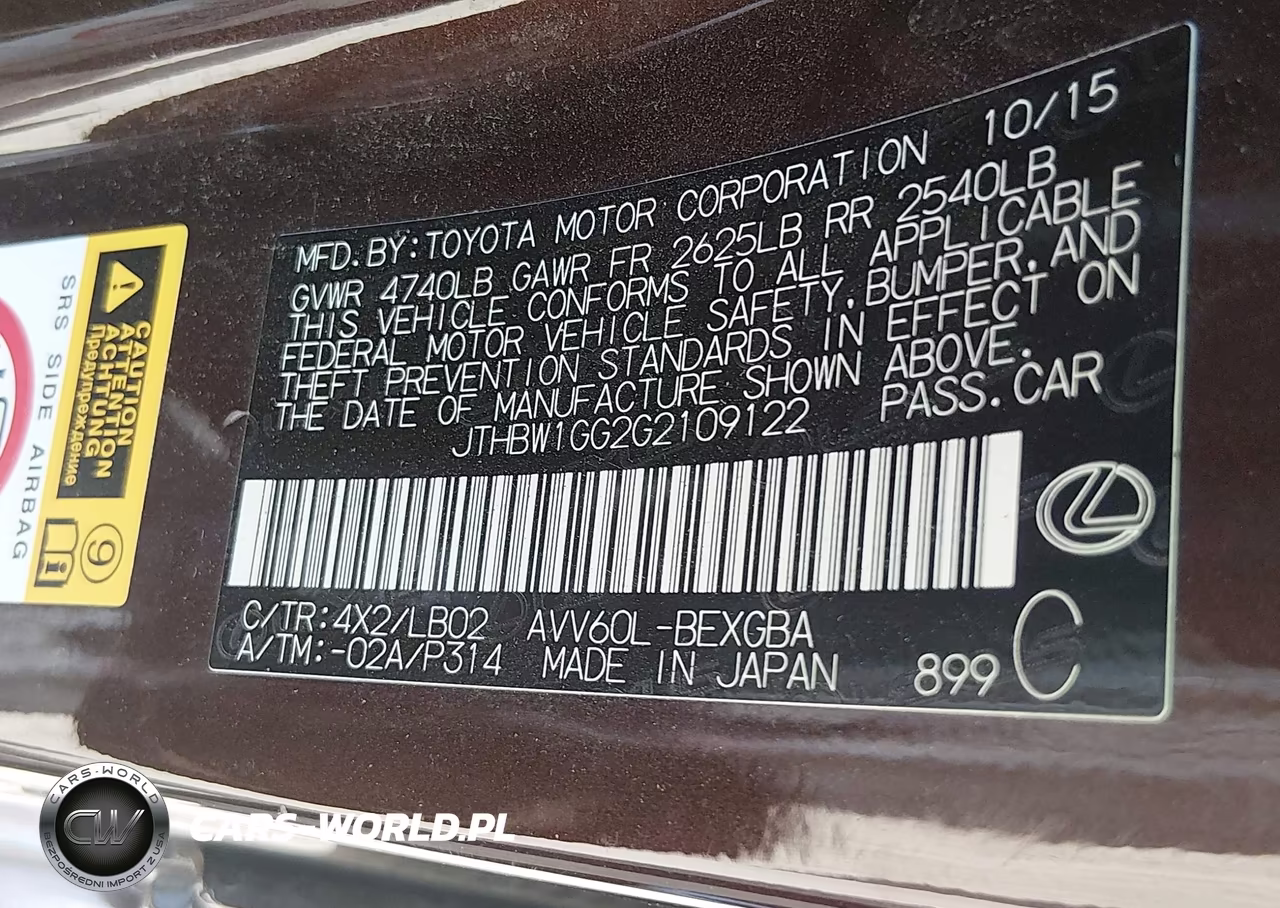 2016 Lexus Es 300H VIN:JTHBW1GG2G2109122 - 9
