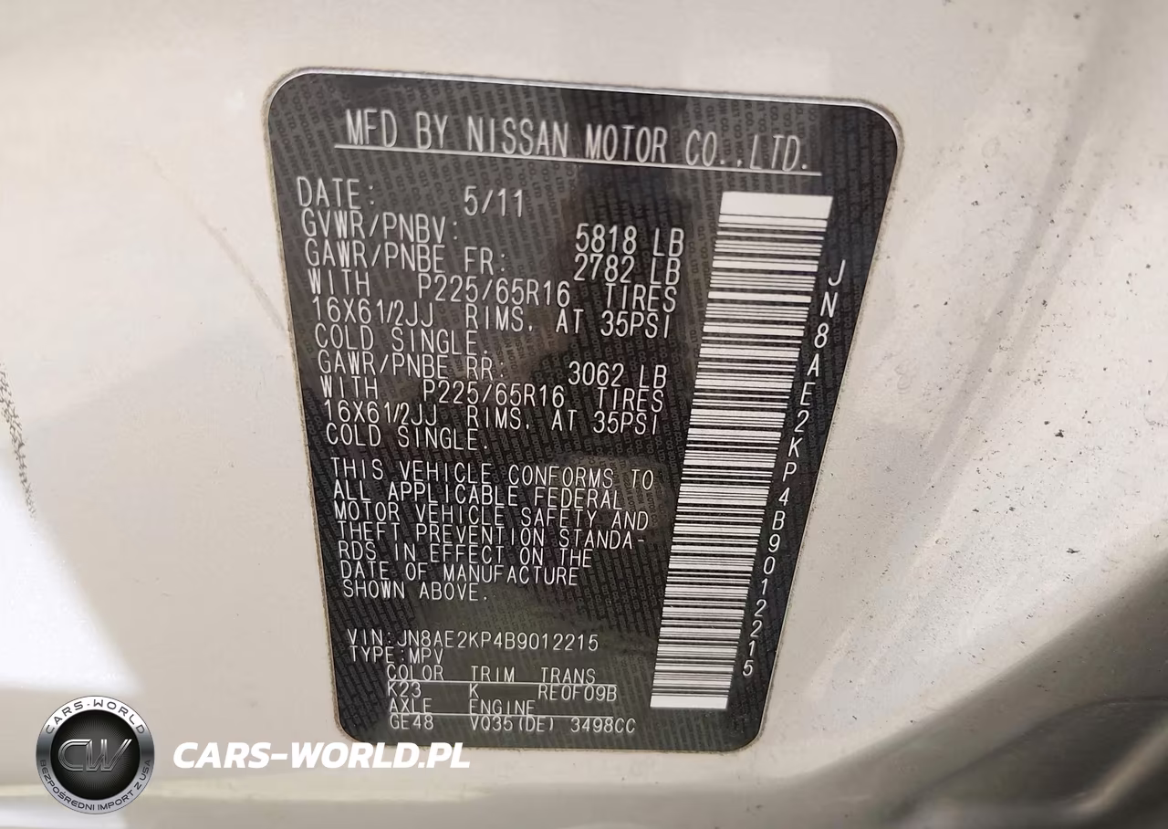 2011 Nissan Quest S VIN:JN8AE2KP4B9012215 - 9