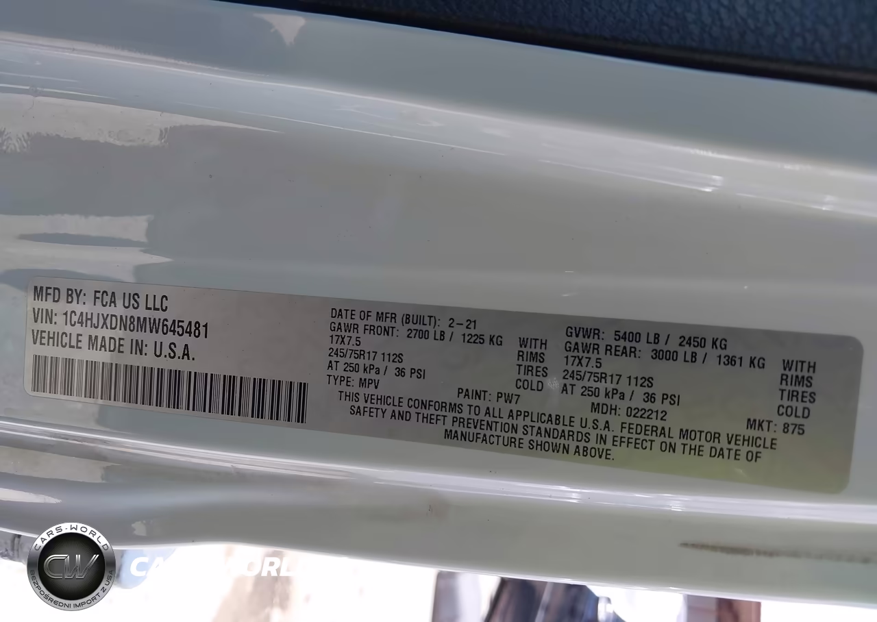 2021 Jeep Wrangler Unlimited Sport S 4X4 VIN:1C4HJXDN8MW645481 - 9