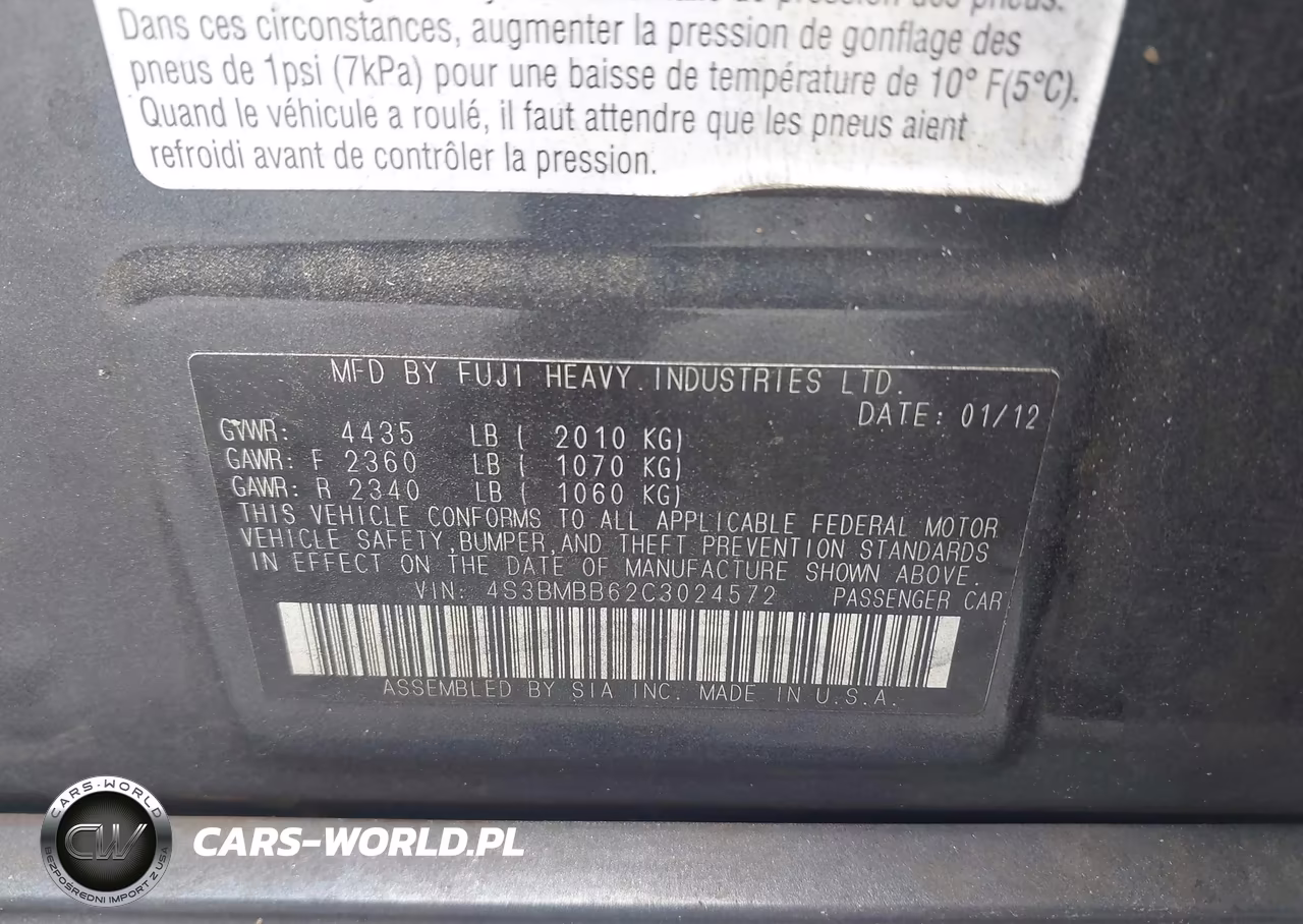 2012 Subaru Legacy 2.5I Premium VIN:4S3BMBB62C3024572 - 9