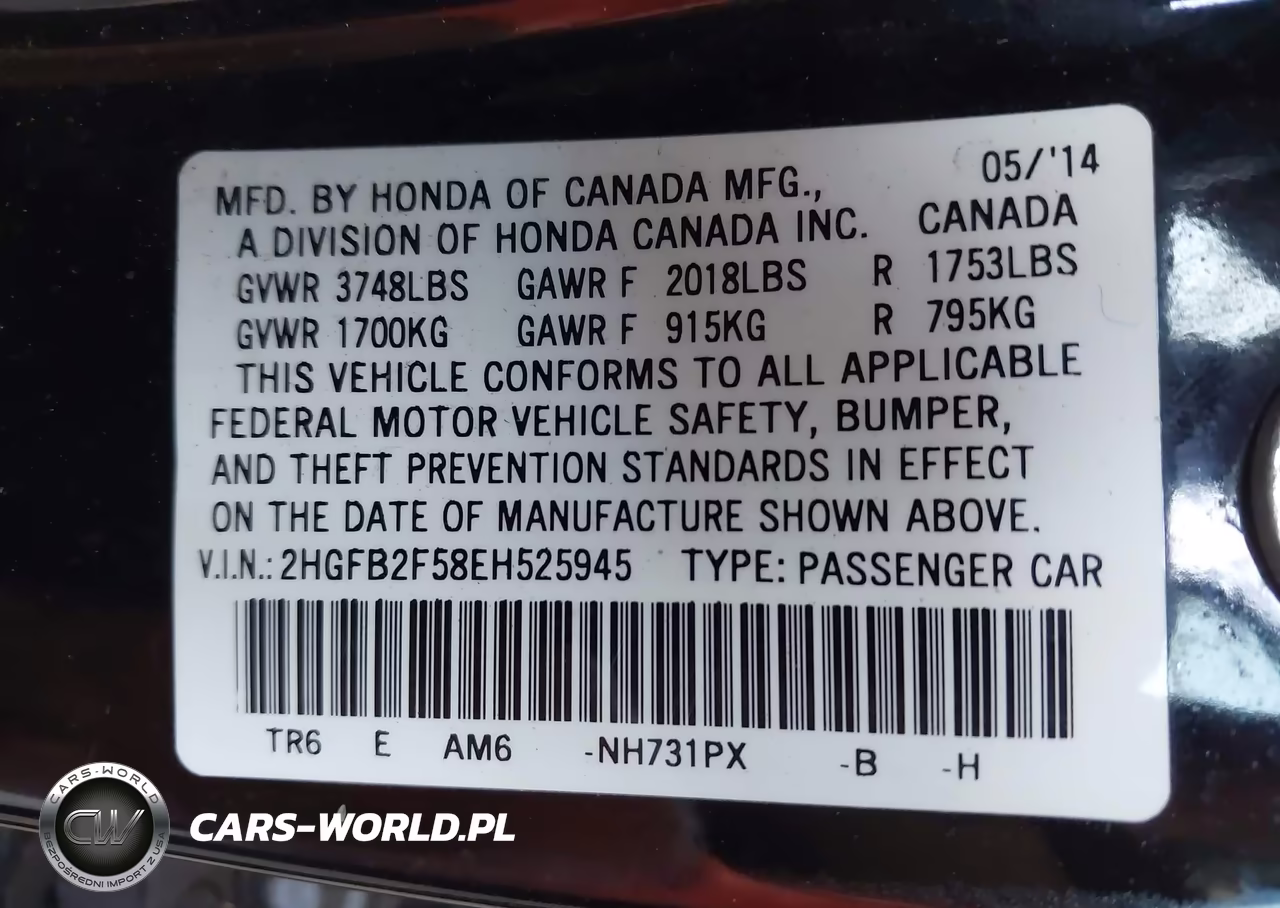 2014 Honda Civic Lx VIN:2HGFB2F58EH525945 - 9