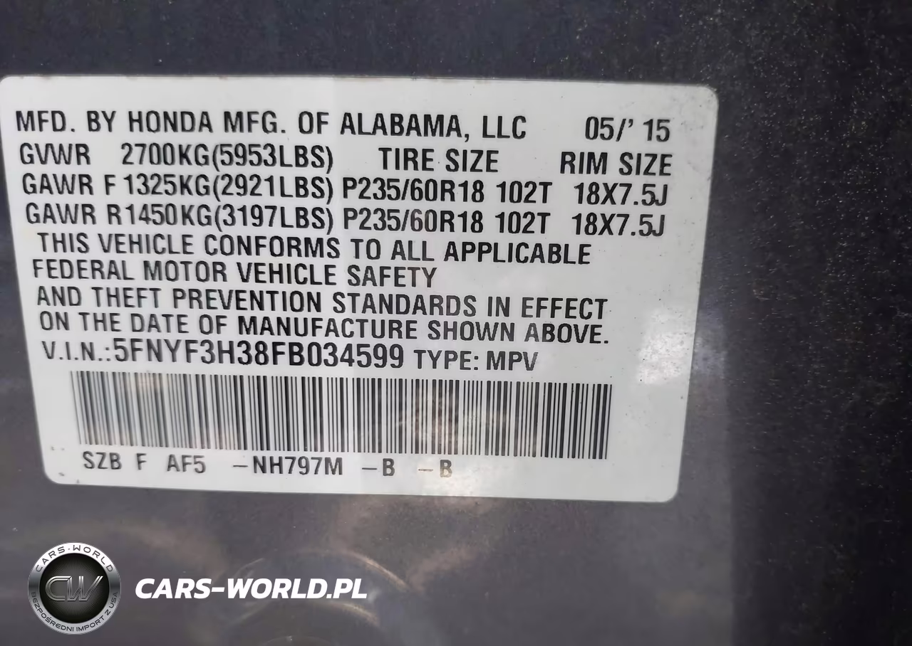 2015 Honda Pilot Se VIN:5FNYF3H38FB034599 - 9