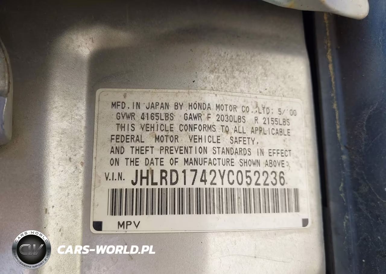 2000 Honda Cr-V Lx VIN:JHLRD1742YC052236 - 9