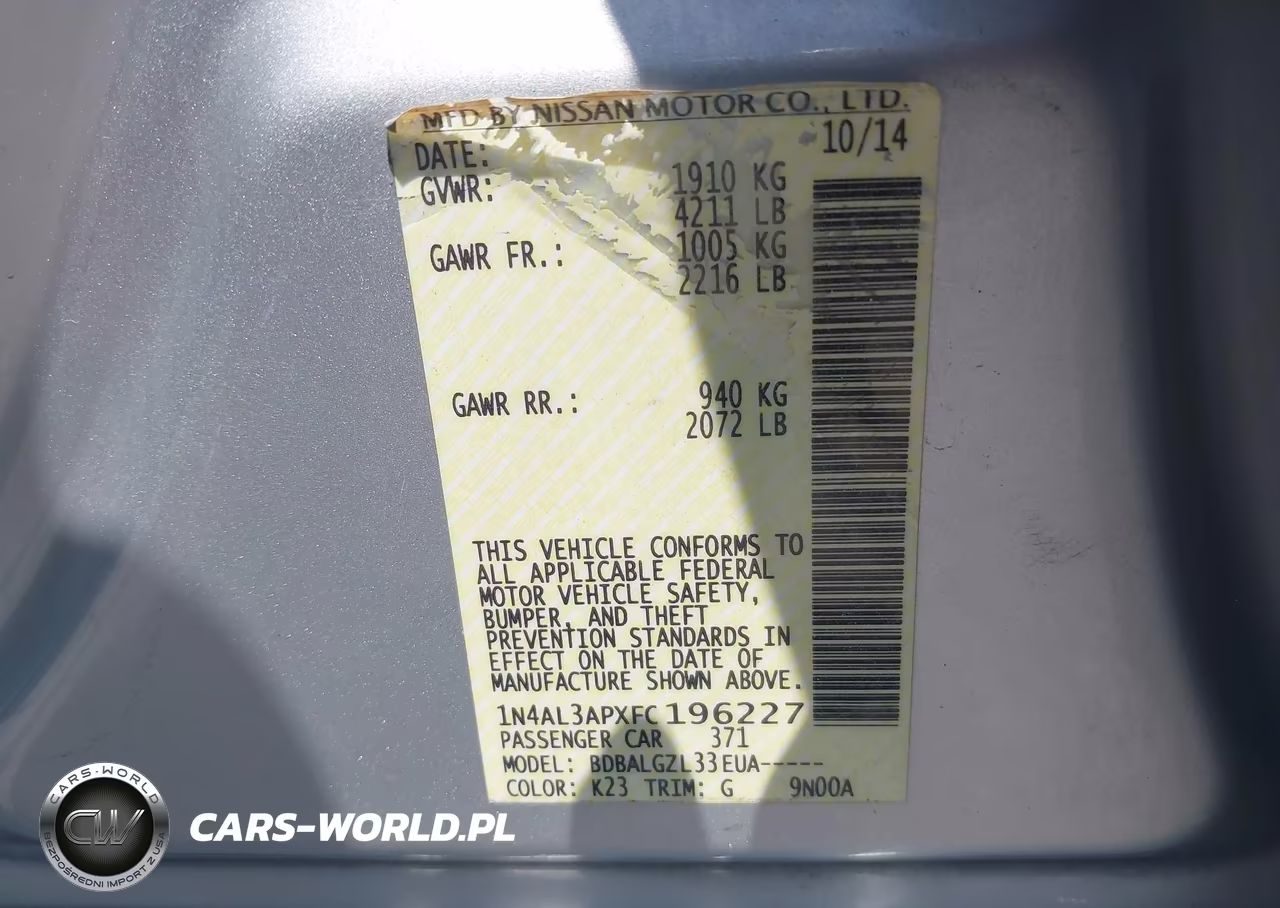 2015 Nissan Altima 2.5-2.5 S-2.5 Sl-2.5 Sv VIN:1N4AL3APXFC196227 - 9