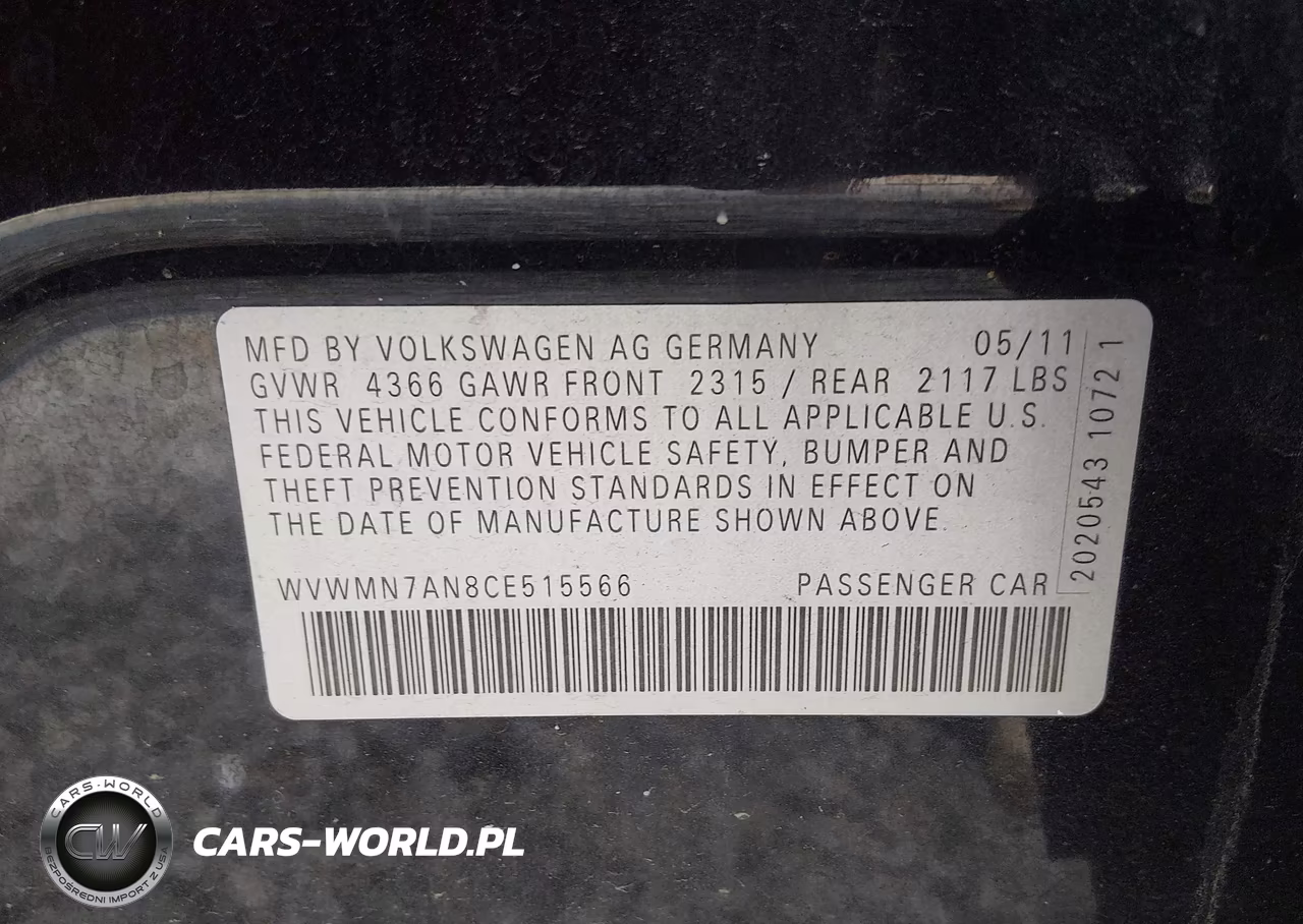 2012 Volkswagen Cc Sport VIN:WVWMN7AN8CE515566 - 9