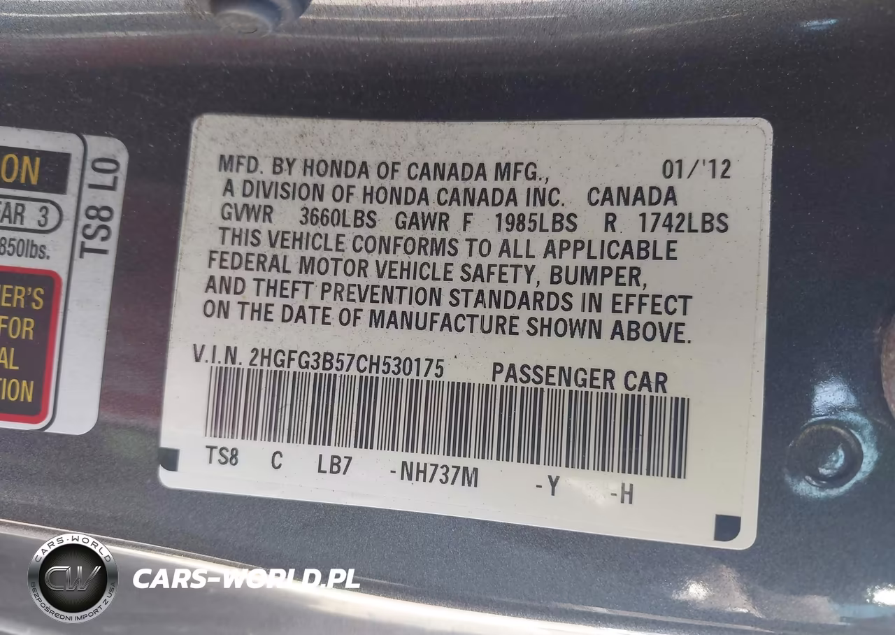 2012 Honda Civic Lx VIN:2HGFG3B57CH530175 - 9