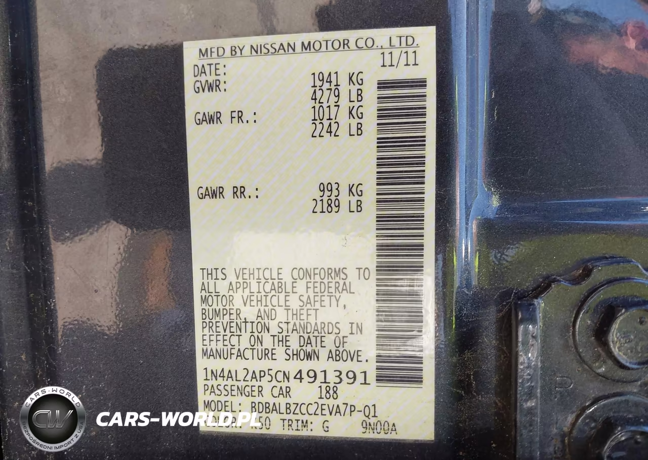 2012 Nissan Altima 2.5 S VIN:1N4AL2AP5CN491391 - 9