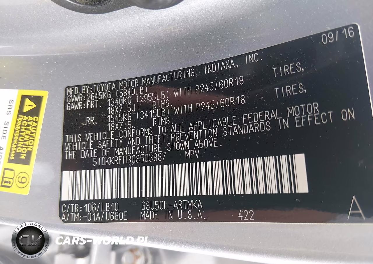 2016 Toyota Highlander Xle V6 VIN:5TDKKRFH3GS503887 - 9