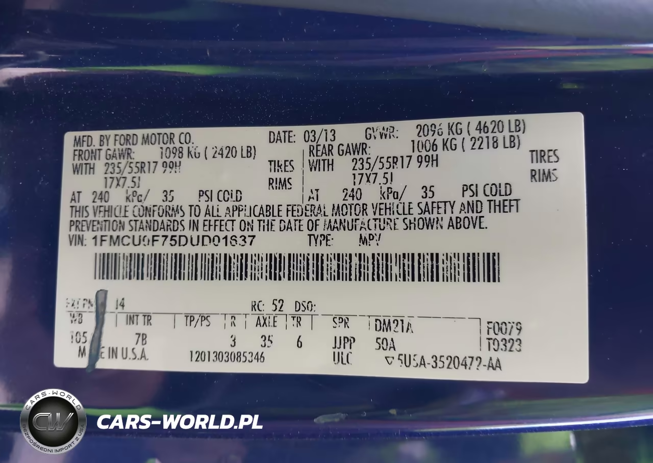 2013 Ford Escape S VIN:1FMCU0F75DUD01637 - 9