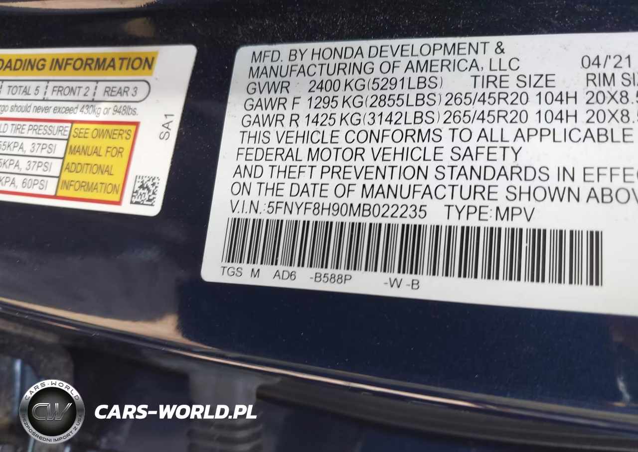 2021 Honda Passport Awd Touring VIN:5FNYF8H90MB022235 - 9