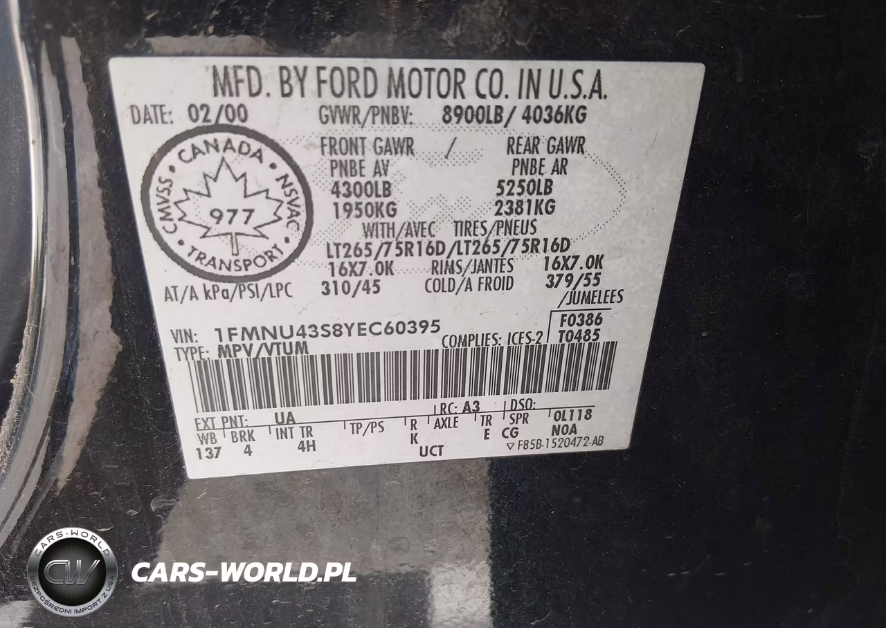 2000 Ford Excursion Limited VIN:1FMNU43S8YEC60395 - 9