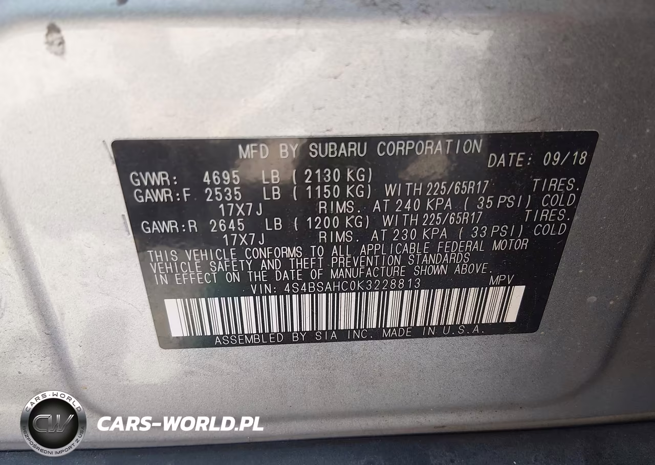 2019 Subaru Outback 2.5I Premium VIN:4S4BSAHC0K3228813 - 9