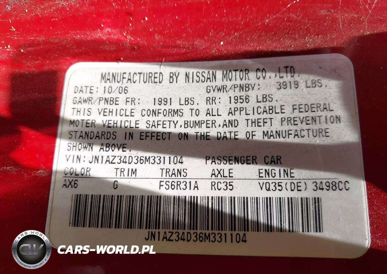 2006 Nissan 350Z VIN:JN1AZ34D36M331104 - 9