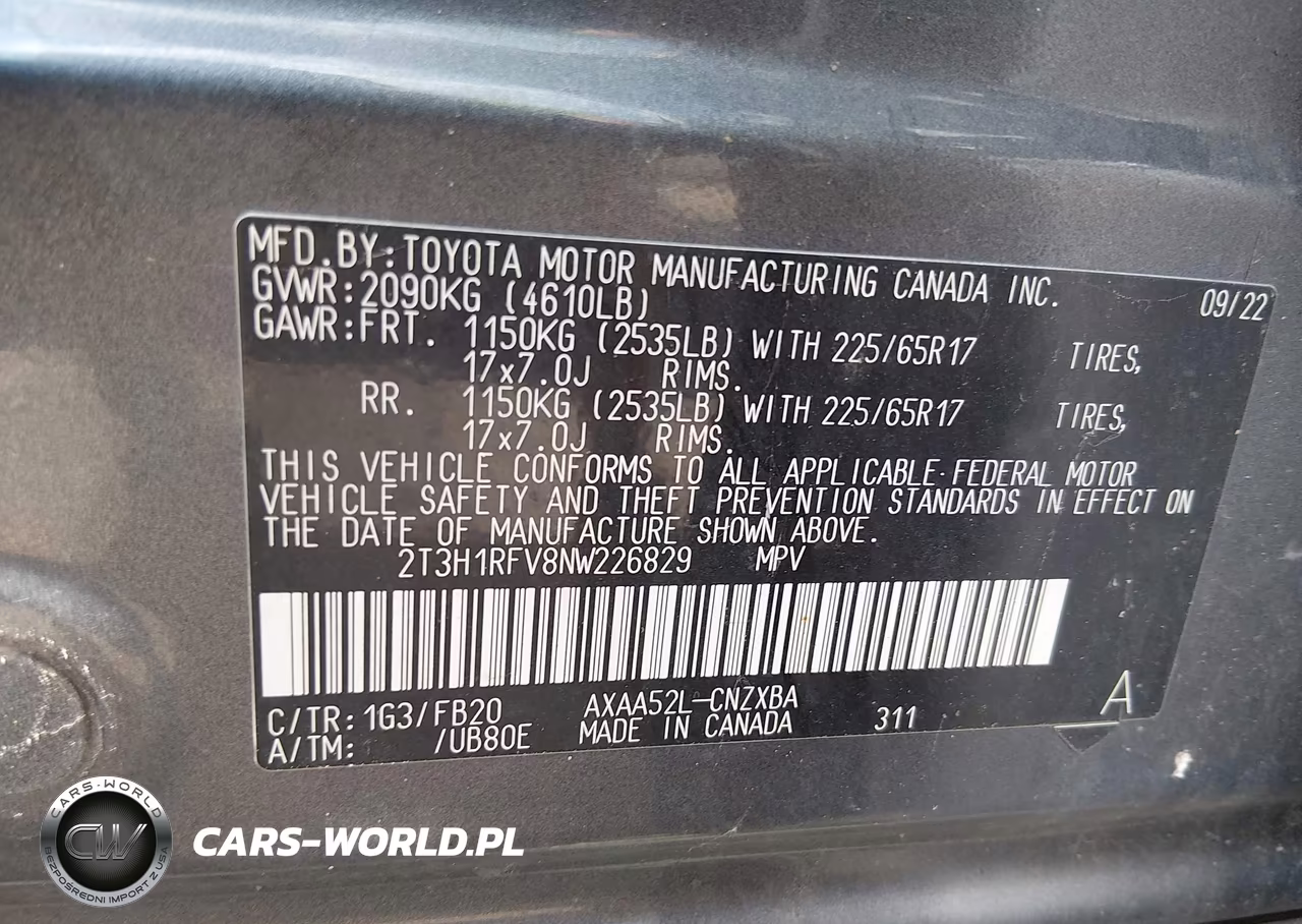 2022 Toyota Rav4 Le VIN:2T3H1RFV8NW226829 - 9