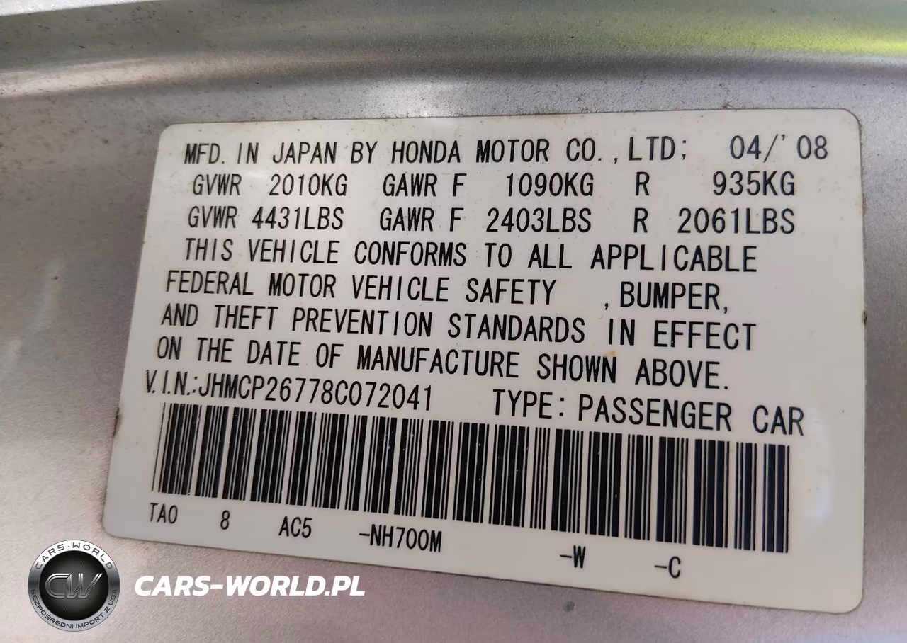 2008 Honda Accord 2.4 Ex VIN:JHMCP26778C072041 - 9