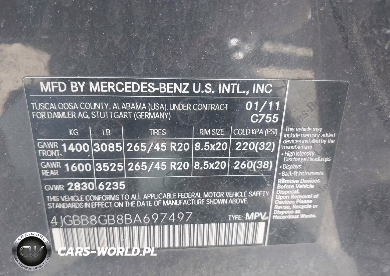 2011 Mercedes-Benz Ml 350 4Matic VIN:4JGBB8GB8BA697497 - 9