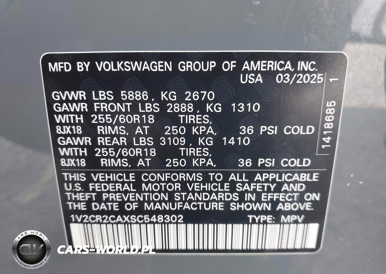 2025 Volkswagen Atlas 2.0T Peak Edition VIN:1V2CR2CAXSC548302 - 9