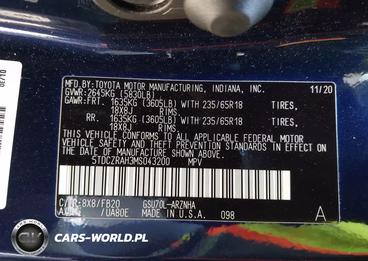 2021 Toyota Highlander L VIN:5TDCZRAH3MS043200 - 9