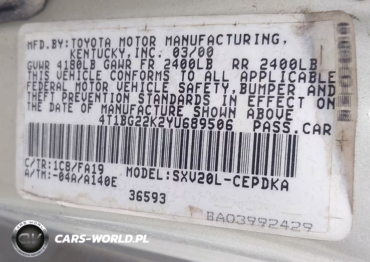 2000 Toyota Camry Ce VIN:4T1BG22K2YU689506 - 9