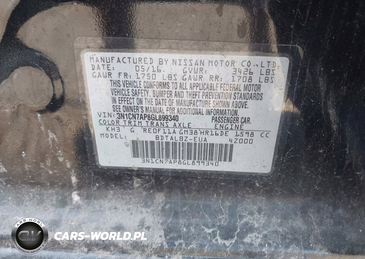 2016 Nissan Versa 1.6 S-1.6 S+-1.6 Sl-1.6 Sv VIN:3N1CN7AP8GL899340 - 9