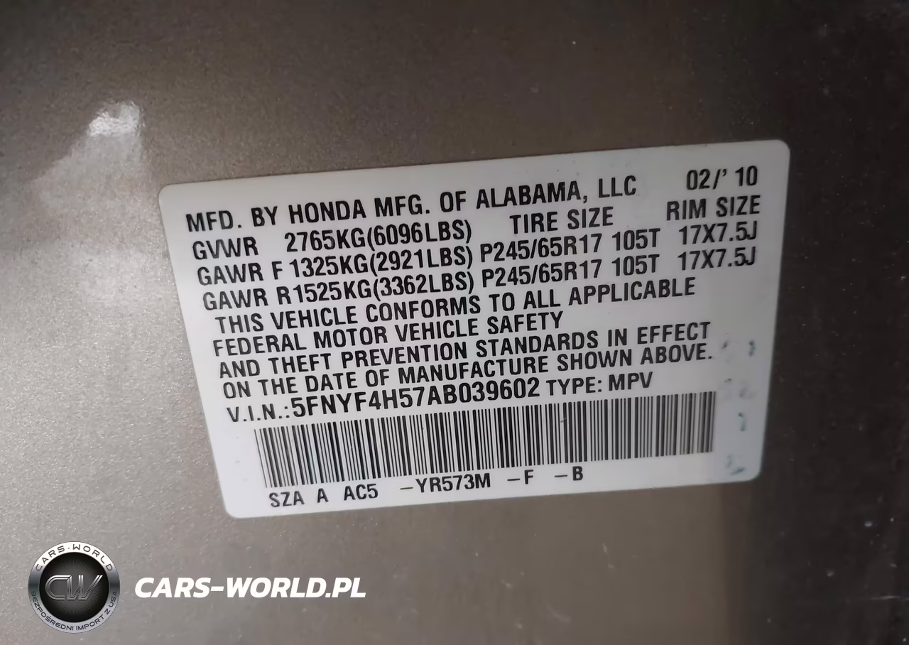 2010 Honda Pilot Ex-L VIN:5FNYF4H57AB039602 - 9